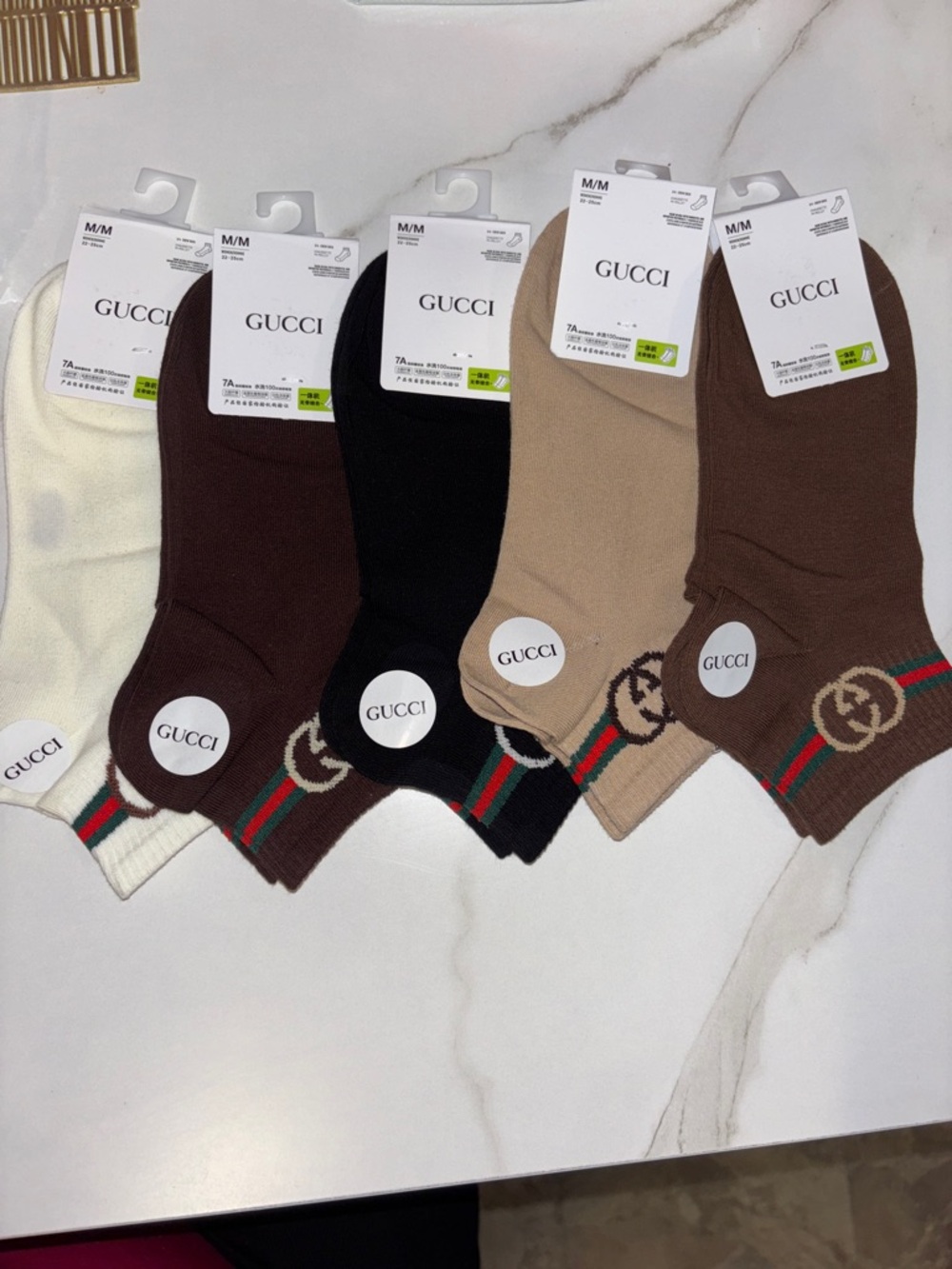 5 pairs Gucci Men's Ankle Socks - Cream, Brown, Black, Tan, Dark Brown